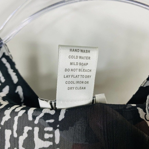 Cache Size XS Abstract Print Bell Sleeve Sheer Blouse Top Black White - Picture 5 of 5